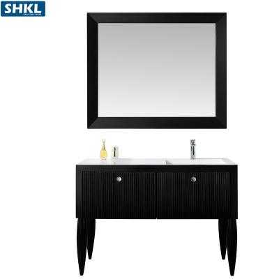 China 48 Inch Black Bathroom Vanity Modern Luxury Bathroom Furniture Combo Freestanding Single Sink With Top Wholesale for sale