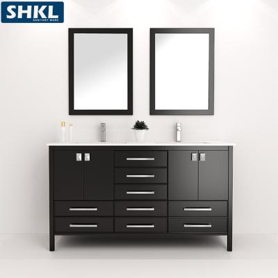 China Mirror with European Modern Vanity Unit Modern Stainless Steel Frame Double Basin Sink Bathroom Vanity and LED Light for sale