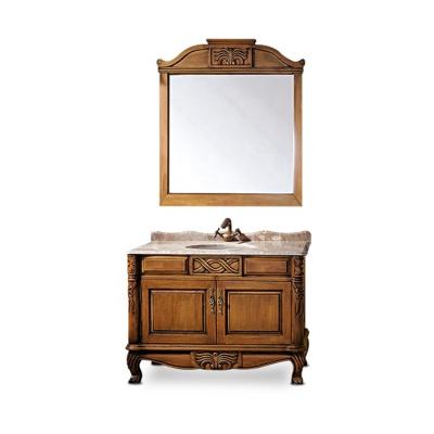 China Antique Style Bathroom Vanity Handcrafted Engraving Solid Rubber Wood Furniture for sale