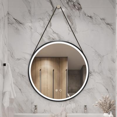 China Bright Leather Hanging Touch Led Dimmable Lit Mirror Bathroom Light Wall Mount for sale