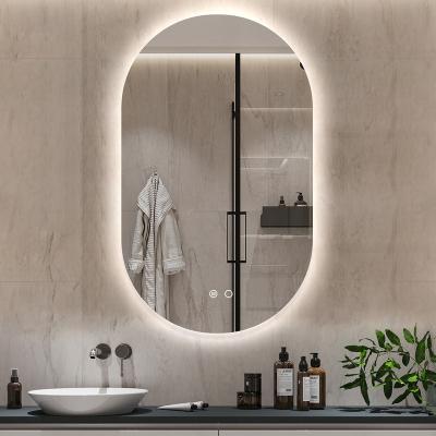 China Customized Illuminated Frameless Arch Oval Led Bathroom Mirror for sale