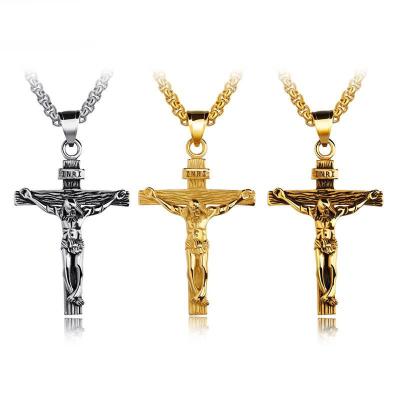 China Other OEM Men's Sterling Silver Crucifix Pendant Necklace With Chain Stainless Steel Christian Cross Necklace for sale