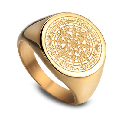 China Vintage Compass Stainless Steel Seal Rings Stars Other Drop Men's Ring Men Round Seal Ring for sale