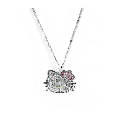 China Cute Hot Sale White Bling Diamond Hello Kitty Pendant Zirconia Necklace Fashion Jewelry For Girls Hello Kitty Necklace for sale