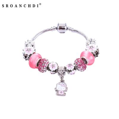 China Sroanchdi Romantic Original Jewelry Hot Selling Factory OEM DIY Beaded For Women DIY Kitty Cat Pink Bracelet for sale