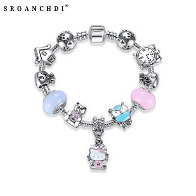 China High Quality Cute Bead Bracelets Women DIY Girls Cat Kitty Charm Bangle Bracelets For Sroanchdi Romantic Fashion for sale