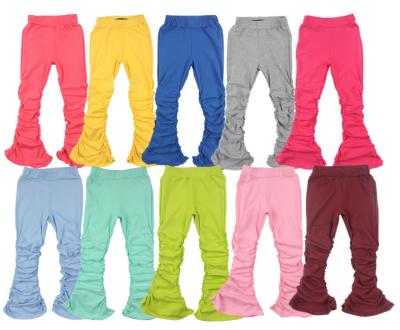 China Anti-wrinkle 2021 summer fashion hot sale cotton candy color stacked sweatpants jogger children kids girl stacked pants for sale