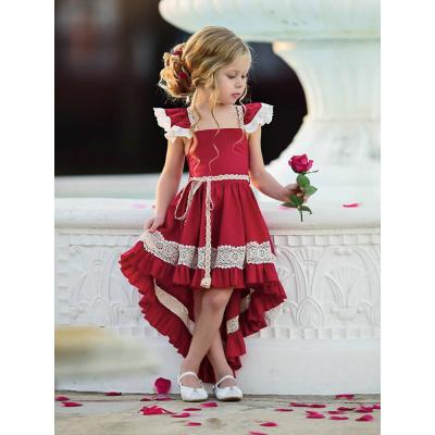 China Washable Baby Match Dress Short Front And Long Back Dress European Baby Clothes Backless Irregular Dress Set Lace Skirt for sale