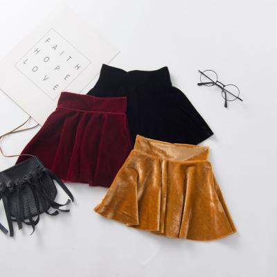 China Winter Washable Velvet Autumn High Waist Kids Mini Skater Short Skirt Velvet Solid Color Toddler A-Line Pleated Skirt for sale