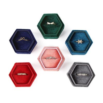 China Factory Wholesale Hexagonal Multicolor Stain Ring Box Handmade Hot Selling Velvet Fashion Proposal Diamond Ring Box Jewelry Box for sale