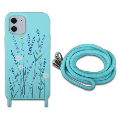 China Protect Cell Phone New Arrival Flower Silicon Rope Lanyard Phone Case Cross - Body Necklace Cell Phone Cover For iPhone11 12 12PROMAX for sale