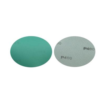 China 6inch Aluminum Oxide Flocking Back Green Abrasive Round Disc Sandpaper With 6 Holes F969 for sale