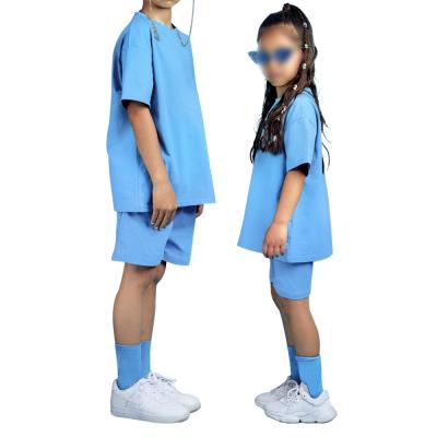 China Kids Casual 2 Piece Outfit Sets Casual Oversized T-Shirt Tops Biker Shorts Workout Sports Tracksuit For Boy Girls Family Matching Outfit for sale