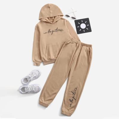 China Boys Casual Letters Graphic Hoodie and Custom Rhinestone Hoodie Sweatpants Logo Loose Long Pants Boys Drops Together for sale