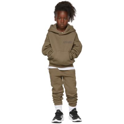 China Casual Oversized Cool Kids Pullover Hoodie Cotton Fleece Khaki Lounge Pants Sweatshirt For Boys Outfits Clothing Sets for sale