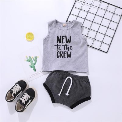 China Toddler 2021 spring casual boy clothes Gray Fabric Cotton Little Boys short sleeveless two-piece cropped set for sale