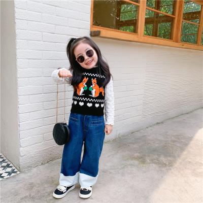 China Spring 2021 little girl mommy and me blue pants patchwork straight jeans denim trousers for girls for sale