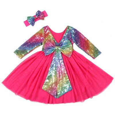 China High Quality Anti-wrinkle Girls' Dresses Bridesmaid Dresses Wedding Long Sleeve V-Neck Baby Sequin Dress for sale