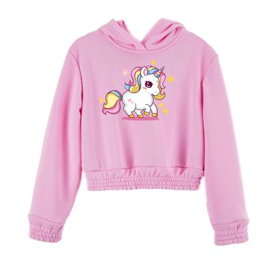 China Anti-wrinkle 2021 Trends Winter Baby Clothes Girl Long Sleeve Crop Top Kids Fashion Tops Unicorn Custom Hoodie for sale