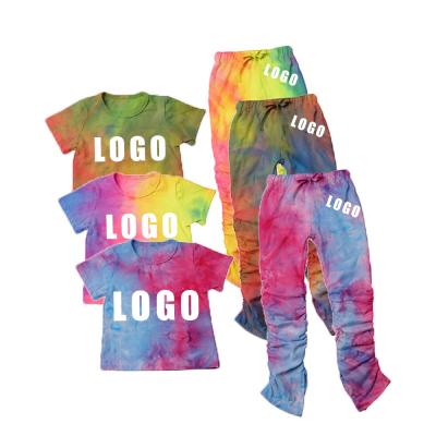 China Casual Custom Kids Clothing Sets Toddler Girl Clothes Tie-Dyed Babies Clothes Stacked Pants for sale