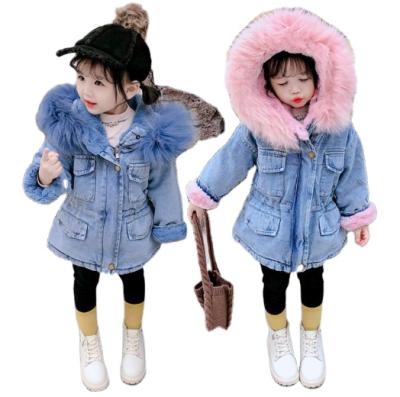 China Breathable 2021 New Arrivals Baby Winter Clothes Long Sleeve Winter Outwear Fur Collar Baby's Denim Jacket for sale