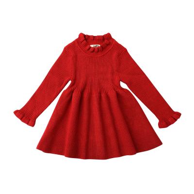 China New Breathable Baby Dresses Toddler Girl Clothes Long Sleeve Toddler Skirt Knit Sweater Dress Ruffle Dress for sale