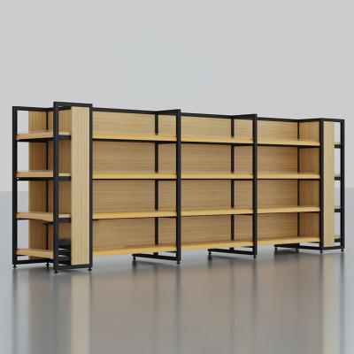 China Customized Light Duty Double Sided Supermarket Shelf Wooden Bread Display Double Sided Shelves for sale