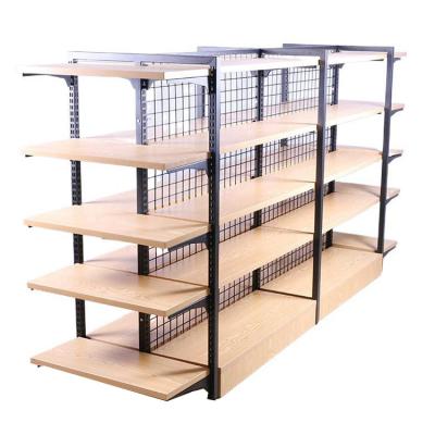 China Double Sided Supermarket Wooden Shelves Store Shelf Double Side Gondola For Store Rack for sale