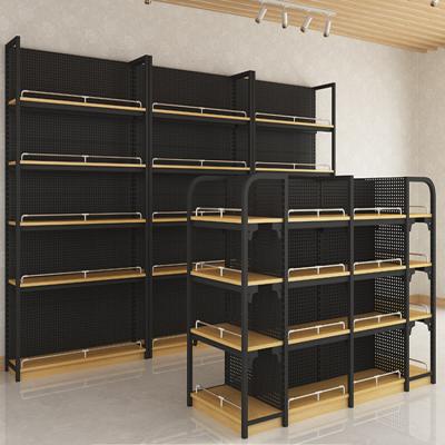 China Customized Wooden Double Sided Supermarket Retail Display Rack Steel Wooden Equipment for sale