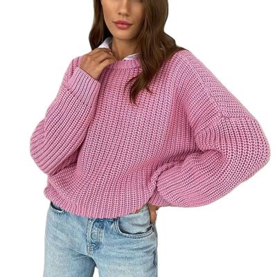 China 2021 New Arrival Anti-Wrinkle Pullover Woman Sweater Soft Warm Acrylic Pink Loose Knit Sweater for sale