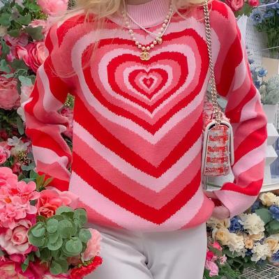 China Wholesale Heart Sweater Anti-wrinkle Valentines Day Long Sleeve Heart Cut Sweater For Women for sale