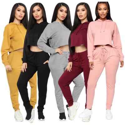 China Custom Made Anti-pilling Long Sleeve Cropped Hoodie Set High Quality Pink Sweatpants And Hoodie Set Women for sale