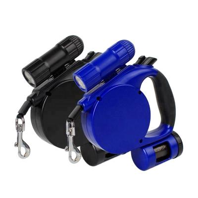 China OEM padded factory price led light flashlight retractable dog leash with flashlight and bag for walking for sale