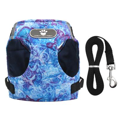 China Wholesale High Quality Manufacturer Custom Made Ocean Back Adjustable Pattern Padded Reflective Chest Suit Dog Harness With Leash for sale