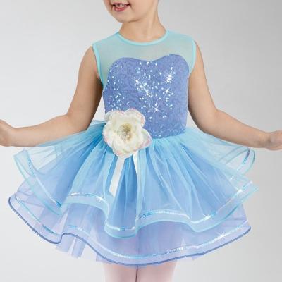 China Comfortable Customized Children's Dance Practice Sequined Costume Princess Skirt Mesh Splice Sleeveless Ballet Tutu Dress for sale