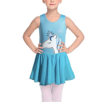 China Wholesale Comfortable Children's Gymnastics Skirt Cotton Elastic Ballet Practice Dress Unicorn Print Vest Chiffon Dance Skirt for sale