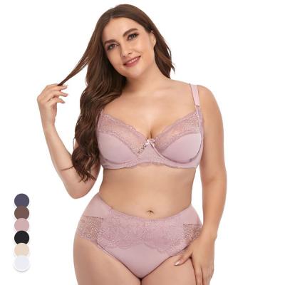 China Ama Larsi Lace Embroidery Floral Breathable Large Plus Size Woman Underwear Women Custom Bra Sets for sale