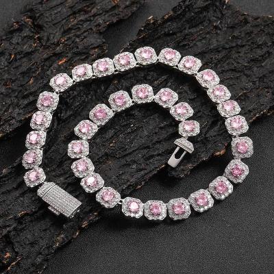 China Hiphop WG146 Hip Hop 12mm Pink Zircon Choker Micro Pave Bling CZ Stone Iced Out Tennis Chain Cluster Necklace for sale