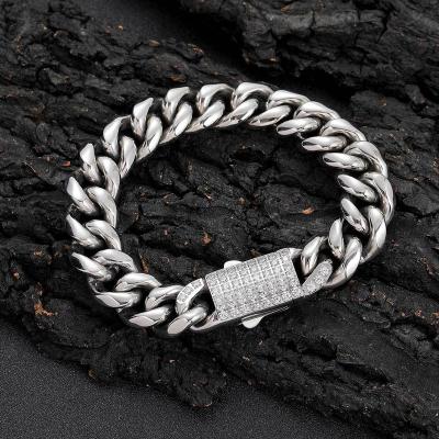 China Hiphop WG108 iced out stainless steel link cz cz setting clasp bracelet 18k gold cuban acero menpulseras bangle stainless steel link hombre for sale