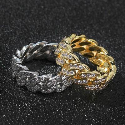 China Hiphop WG046 Fashion Jewelry Brass Iced Out 8mm Cuban Link Ring 18K Gold Plated Diamond Rings For Men Women Gifts for sale