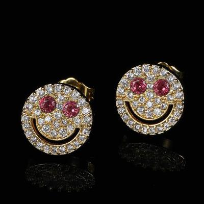 China Hiphop Fashion WG047 Iced Out Diamond Smiley Face Earrings Trendy Hip Hop Mic Paved Zircons Eye Stud Funny Earrings for sale