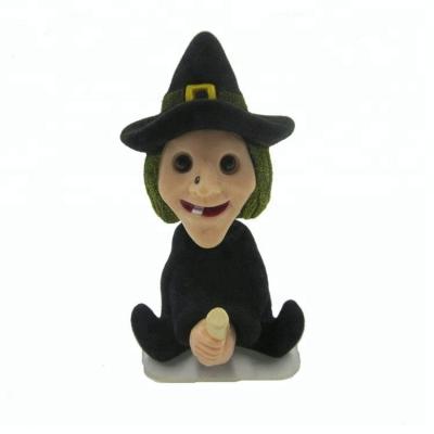 China Holiday Season Flock PVC Witch To Shake Mascot Toys ODM&OEM Figure Car Decoration Promotion Halloween Window Display Prop for sale