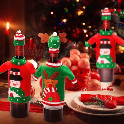 China Christamas New Ornament Santa Old Man Holding Wine Bottle Set Part Ensures Decorations Christmas Wine Bottle Cover Christmas Decoration Supplies for sale