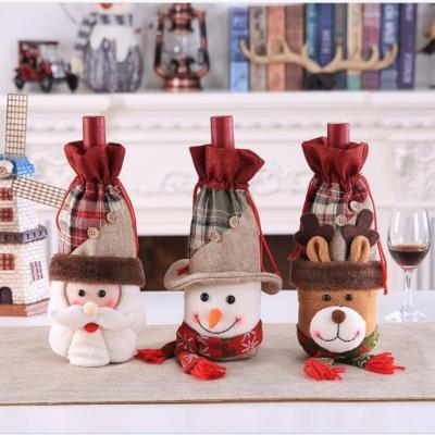 China Snowman / Santa / Moose Christmas Wine Bottle Covers Bags Santa Snowman Reindeer Drawstring Bottle Bags Merry Christmas Navidad Decor Gift for sale