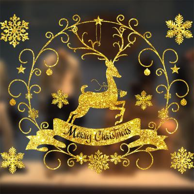 China Santa Elk Christmas Window Sticker Waterproof Glass Film Merry Christmas Christmas Window Decorations Stickers for Xmas Christmas Home Decor Navidad for sale