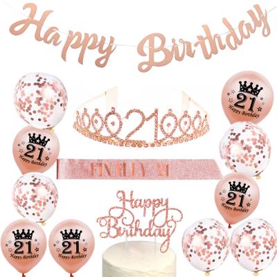 China Birthday Crowns for Girls 21st Birthday Crowns for Women Rhinestone Rose Gold Tiara Set Queen Sash and Women's Birthday Sash Sparkle Birthday Decoration for sale