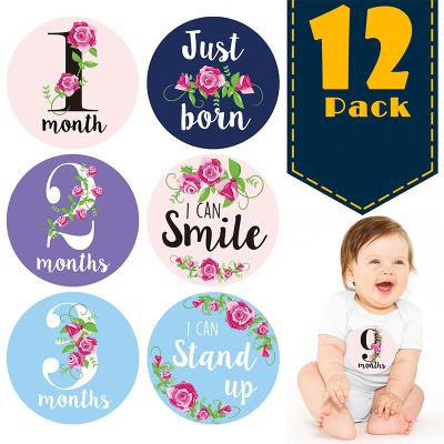 China Monthly Milestone Sticker Set Decorative Baby Floral Birth Sticker Gold Stickers To Month Bonus Achievement Stickers Baby for sale