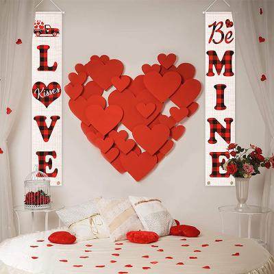 China Festival Stuff 2021 New Buffalo Plaid Banners Valentines Porch Hanging Signs Be Mine and Love Door Banners Heart Valentines Banner Decorations for sale