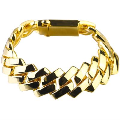 China Simple Hiphop 18k Gold Hip Hop Miami Cuban Link 18cm Personalized Hard Chain Bracelets for sale