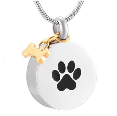 China Other Golden dog bone charm paw print cremation urn necklace Stainless Steel Pet Urn Pendant Necklace cremation  jewelry for sale